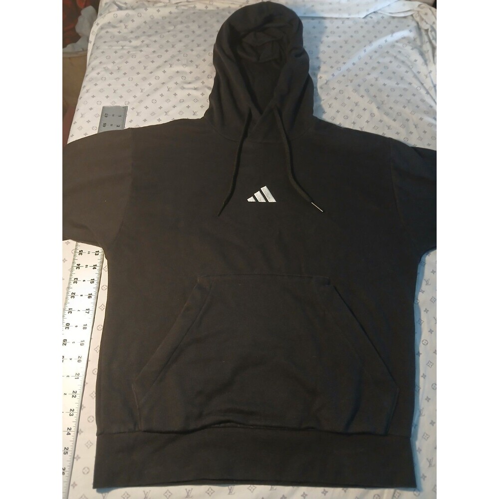 Adidas Y2K Hoodie Mens S Small Black Center Chest Logo Vtg Drawstring